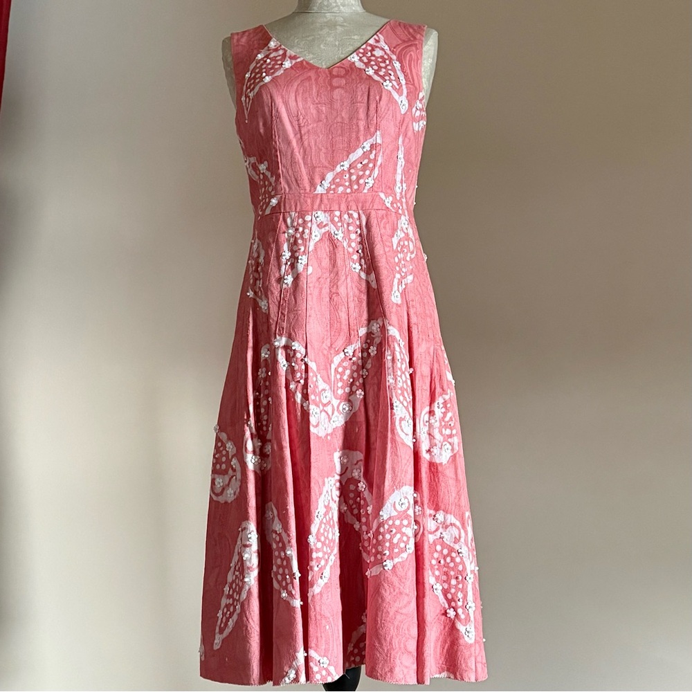 Tory Burch Helen Batik Dress 
Beaded Appliqués Floral Midi Dress Size 4